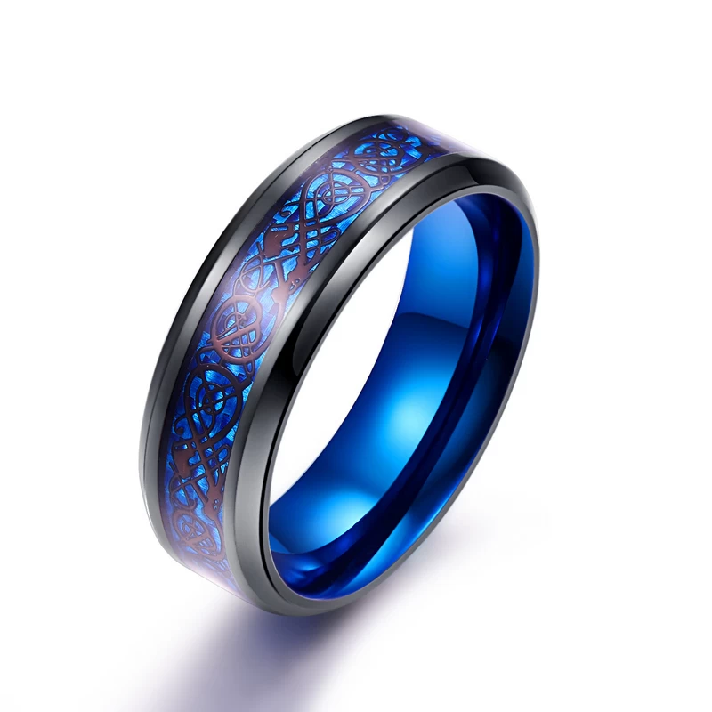 Incredibili band da cerimonia nuziale di due uomini tunicati con anello in carburo di tungsteno nero e blu con drago nero celtico e in fibra di carbonio in fibra di carbonio inledario fabbricante della Cina