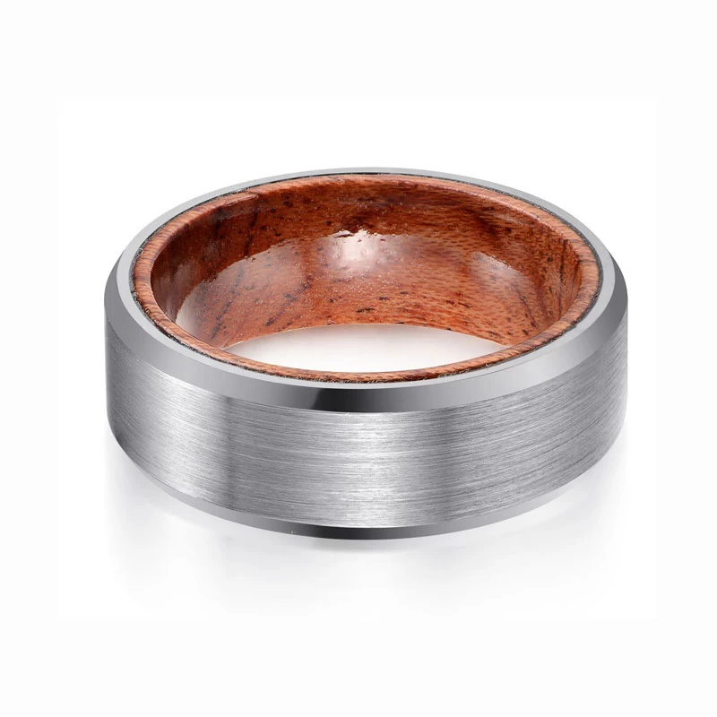 Anello di tungsteno spazzolato in legno koa anello di tungsteno 8mm
