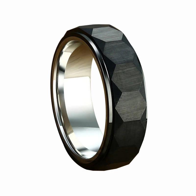 8mm Facet Black Top e Argento all'interno dell'anello in carburo di tungsteno Banda di finger da uomo