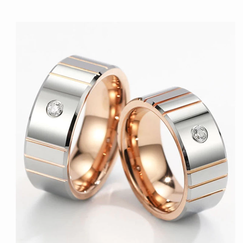 Bague de tungstène en or rose à la mode avec bande de mariage en inlay cz 8mm poli