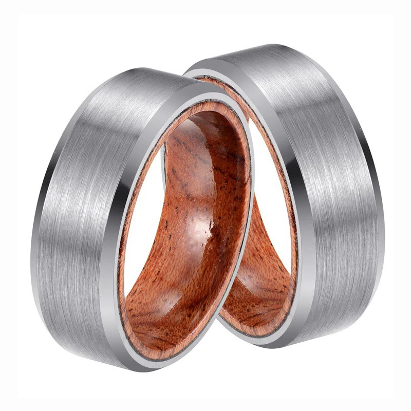 Anello di tungsteno spazzolato in legno koa anello di tungsteno 8mm