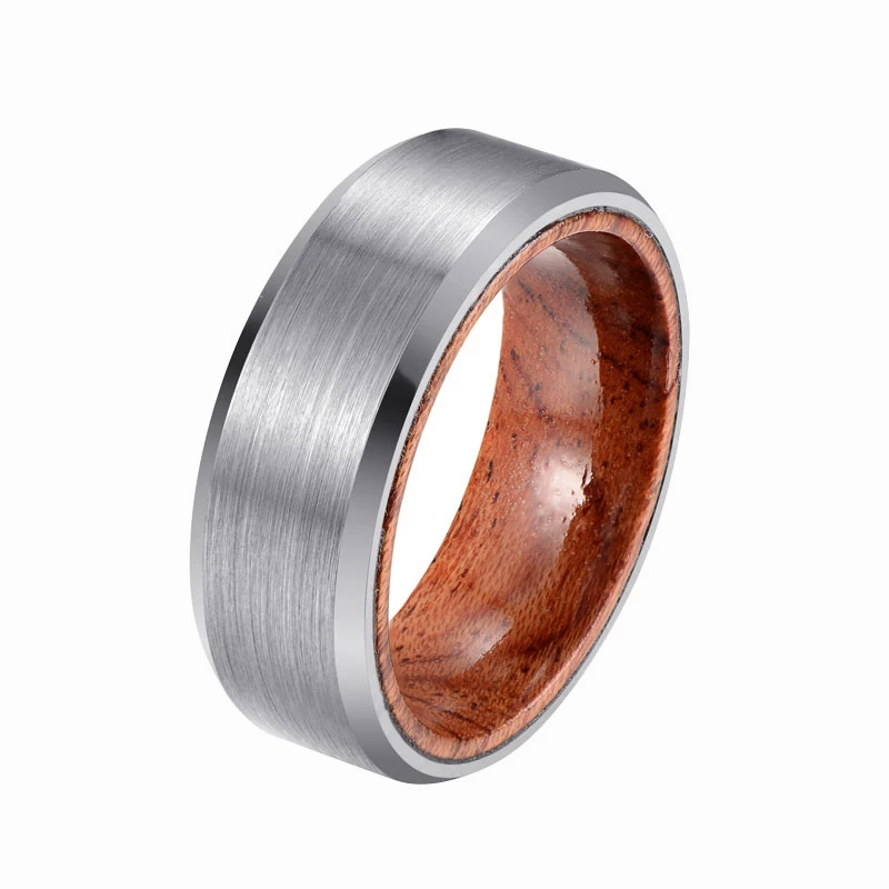 Anello di tungsteno spazzolato in legno koa anello di tungsteno 8mm