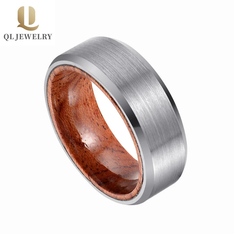 Anello di tungsteno spazzolato in legno koa anello di tungsteno 8mm