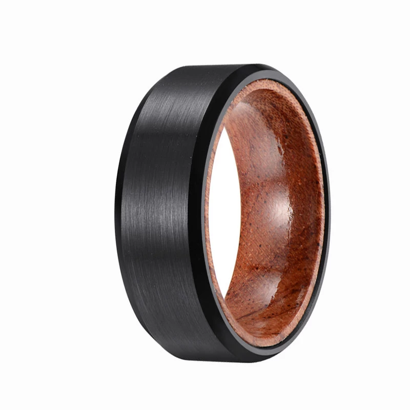 Koa Wood Inlay Black Black Brushed Tungsteny Ring 8mm Cool Fashion Band For Men