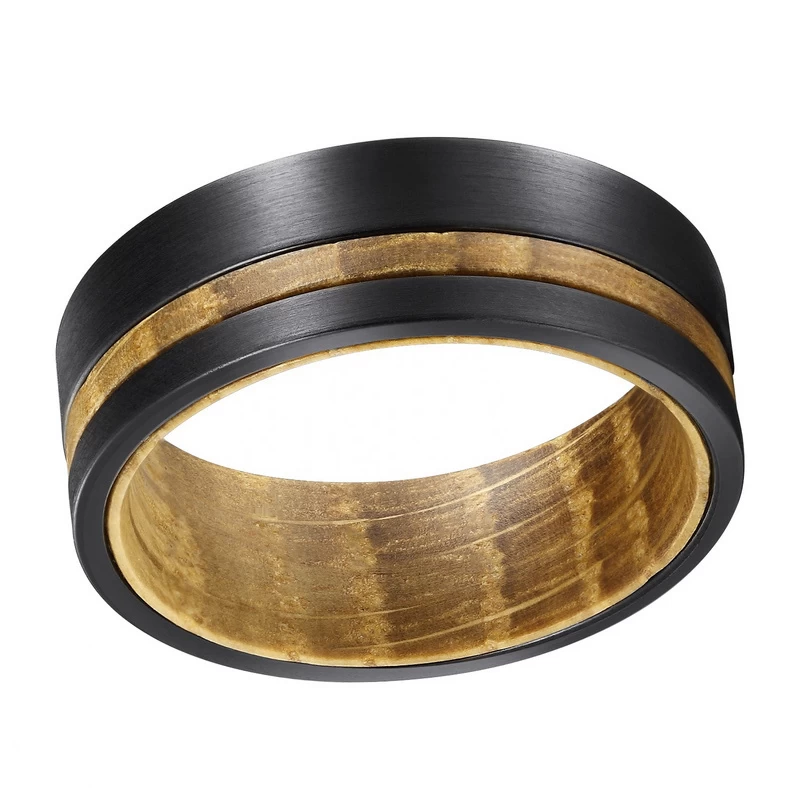 Amazing Bande di nozze di tungsteno degli uomini incredibili 8mm Anello in carburo di tungsteno nero spazzolato con botte di whisky Banda in legno Band Inner Cina Produttore