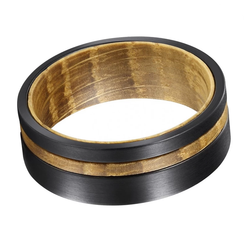 Amazing Bande di nozze di tungsteno degli uomini incredibili 8mm Anello in carburo di tungsteno nero spazzolato con botte di whisky Banda in legno Band Inner Cina Produttore