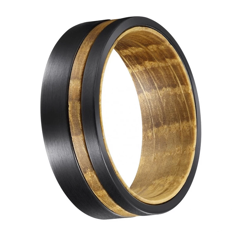 Amazing Bande di nozze di tungsteno degli uomini incredibili 8mm Anello in carburo di tungsteno nero spazzolato con botte di whisky Banda in legno Band Inner Cina Produttore