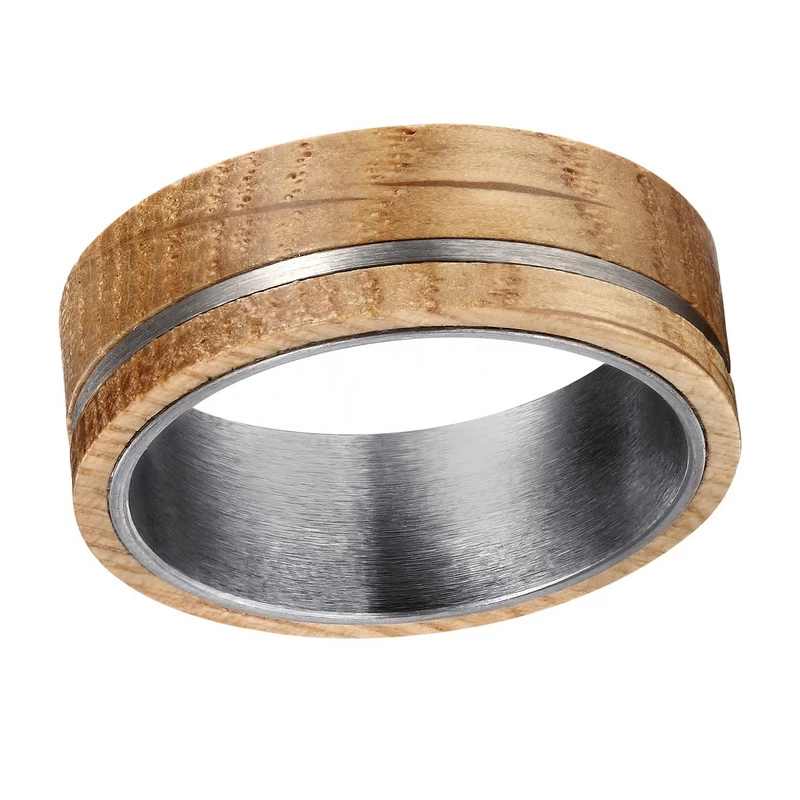 Amazing Men's Tungsten Wedding Bands 8mm Brushed Tungsten Carbide and Whiskey Barrel Wood Ring China Manufacturer