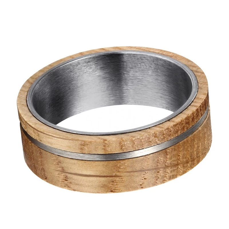 Amazing Men's Tungsten Wedding Bands 8mm Brushed Tungsten Carbide and Whiskey Barrel Wood Ring China Manufacturer