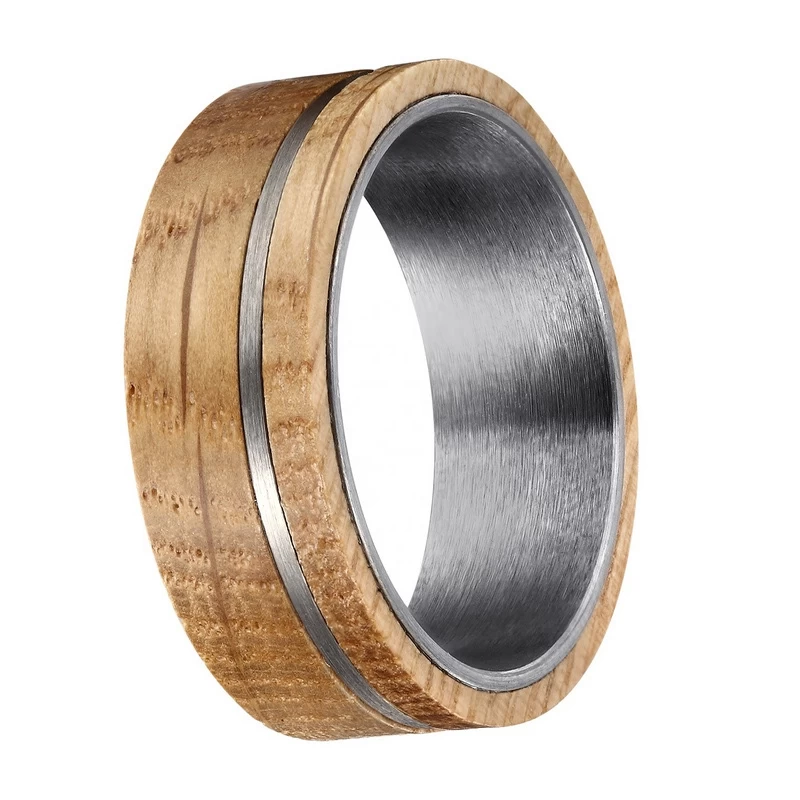 Amazing Men's Tungsten Wedding Bands 8mm Brushed Tungsten Carbide and Whiskey Barrel Wood Ring China Manufacturer