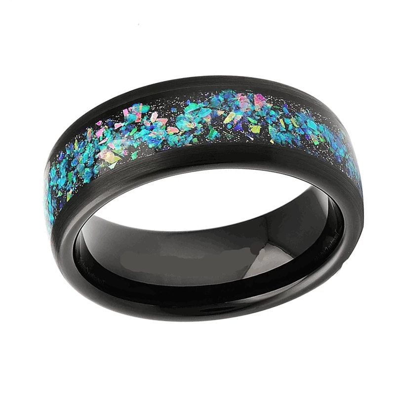 Beliebte Art 8mm Herren Wolfram Eheringe Gewölbte gebürstete schwarze Wolframkarbid Eheringe mit Sandstein und Opal Inlay