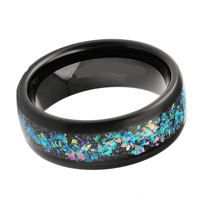 Beliebte Art 8mm Herren Wolfram Eheringe Gewölbte gebürstete schwarze Wolframkarbid Eheringe mit Sandstein und Opal Inlay