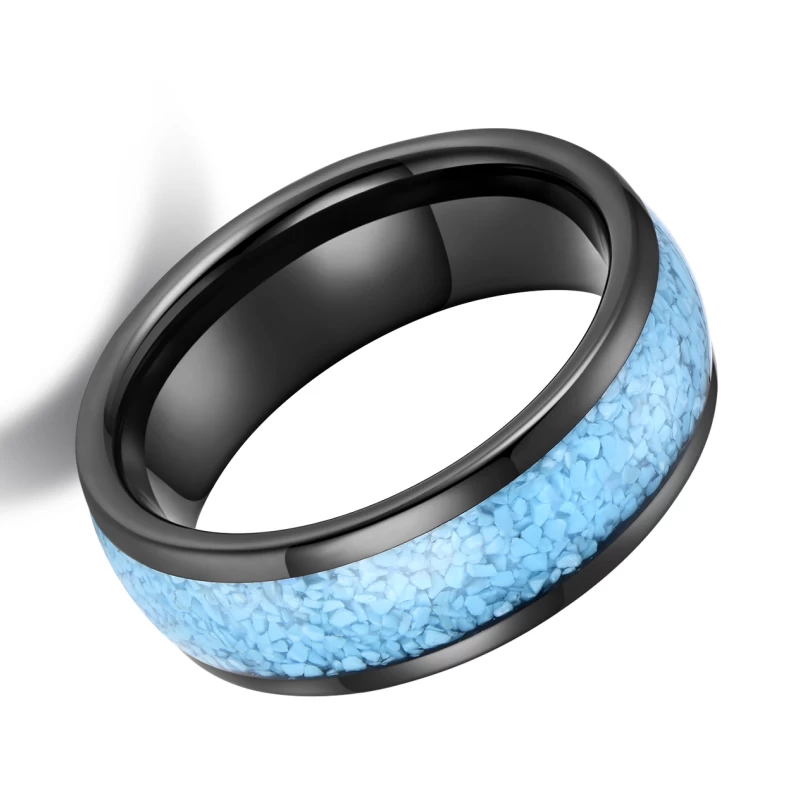 Cina Fedi nuziali in tungsteno da uomo lucide alte 8 mm più vendute Fedi nuziali in carburo di tungsteno nero bombate con intarsio turchese Produttore cinese