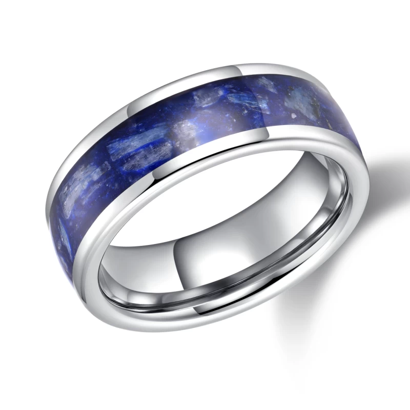 Wholesale Unisex Men's or Women's 8mm High Polished Men's Tungsten Wedding Bands Domed Tungsten Carbide Wedding Bands with Blue Opal Inlay China Manufacturer
