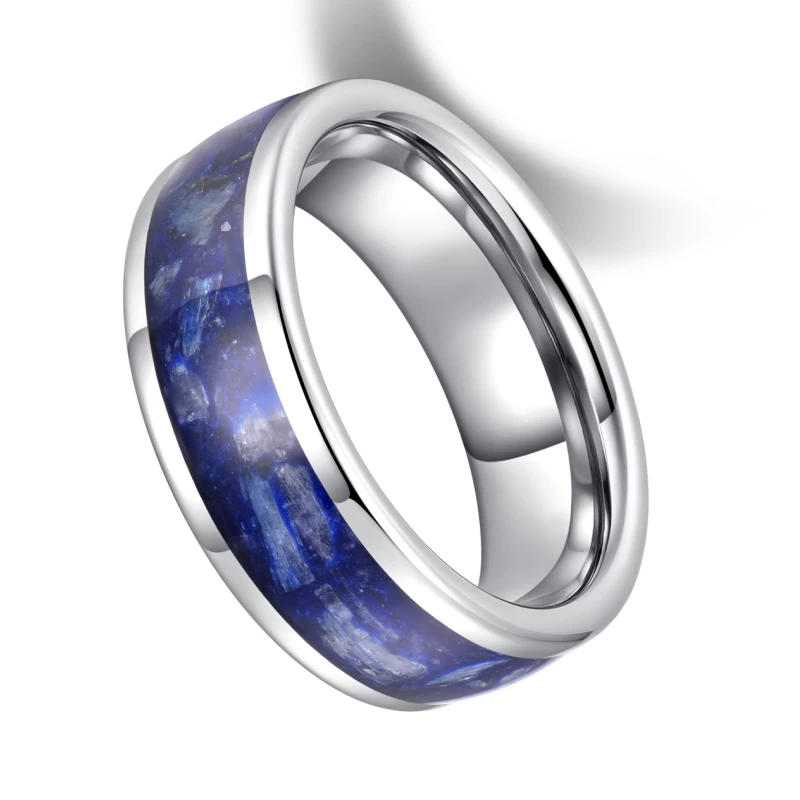 Wholesale Unisex Men's or Women's 8mm High Polished Men's Tungsten Wedding Bands Domed Tungsten Carbide Wedding Bands with Blue Opal Inlay China Manufacturer