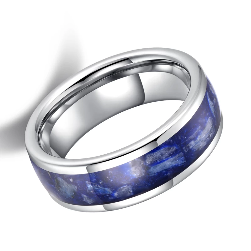 Wholesale Unisex Men's or Women's 8mm High Polished Men's Tungsten Wedding Bands Domed Tungsten Carbide Wedding Bands with Blue Opal Inlay China Manufacturer
