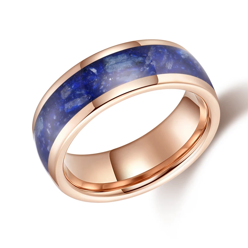 Cina Popolare fedi nuziali in tungsteno da uomo lucidate alte 8 mm con cupola in oro rosa in carburo di tungsteno con intarsio in opale blu Produttori