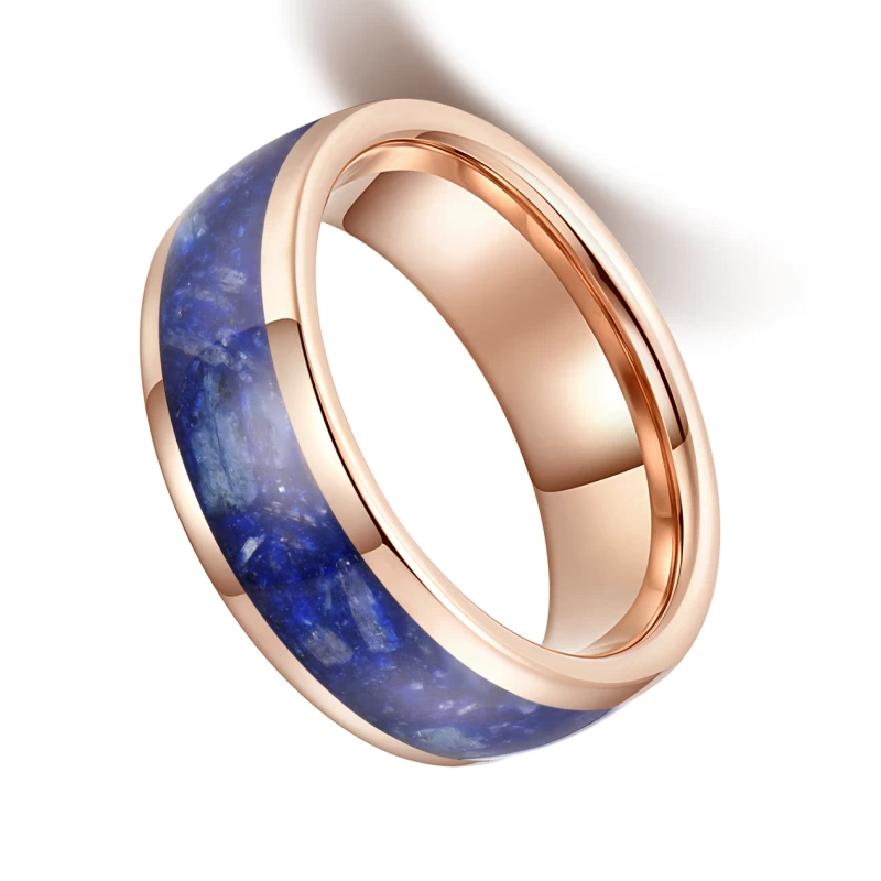 Cina Popolare fedi nuziali in tungsteno da uomo lucidate alte 8 mm con cupola in oro rosa in carburo di tungsteno con intarsio in opale blu Produttori