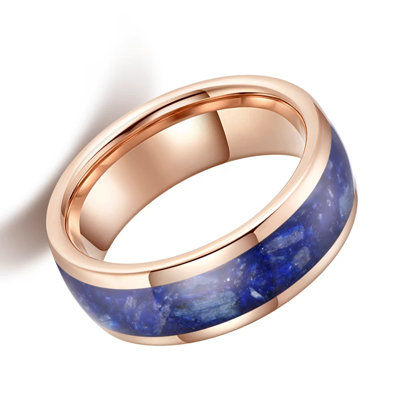 Cina Popolare fedi nuziali in tungsteno da uomo lucidate alte 8 mm con cupola in oro rosa in carburo di tungsteno con intarsio in opale blu Produttori