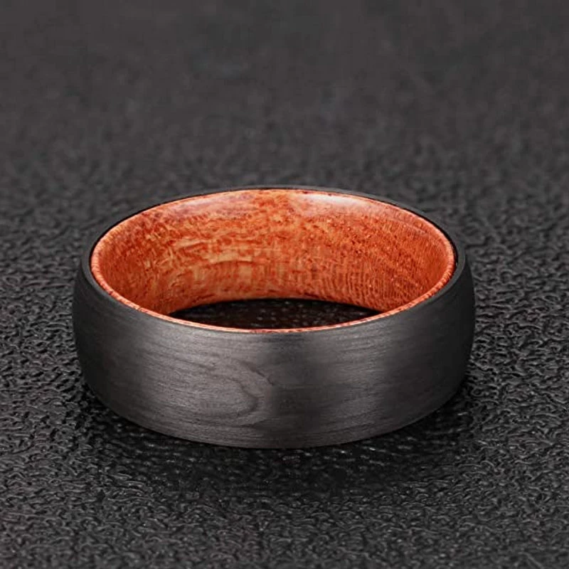 Simple and Unique Solid Forged Black Carbon Fiber and Wood Ring Men's Wedding Bands China Manufacturer