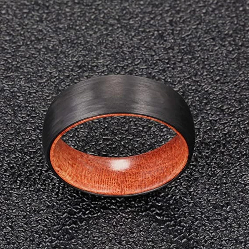 Simple and Unique Solid Forged Black Carbon Fiber and Wood Ring Men's Wedding Bands China Manufacturer