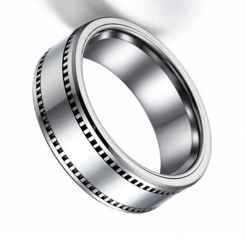 Fornitore della Cina di fedi nuziali in carburo di tungsteno scanalate con ingranaggi ad alta lucidatura Comfort Fit da 8 mm