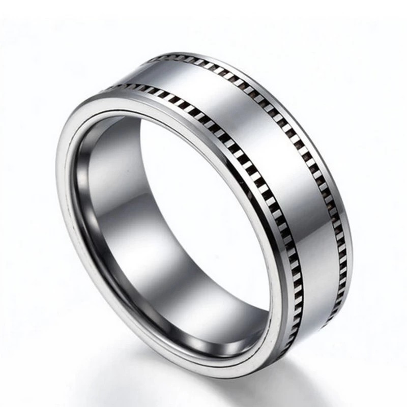 Fornitore della Cina di fedi nuziali in carburo di tungsteno scanalate con ingranaggi ad alta lucidatura Comfort Fit da 8 mm