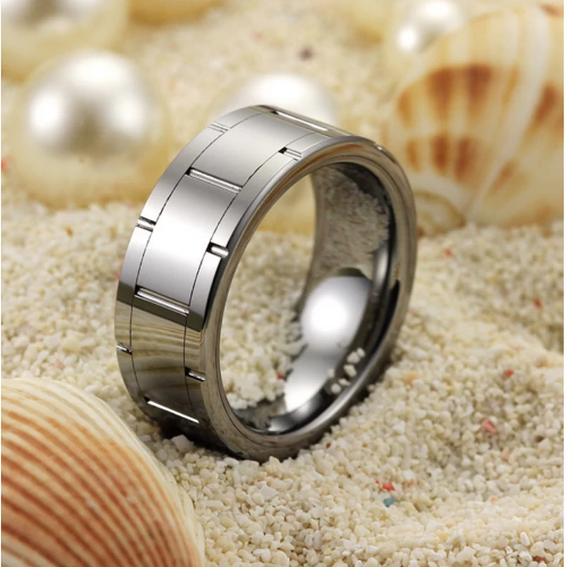 Chine Bandes de mariage en carbure de tungstène plates rainurées à engrenages polies et confortables de 8 mm Fabricants