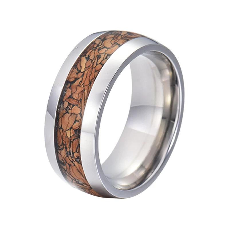 Chine Anneau en carbure de tungstène bombé poli de 8 mm de haut pour hommes ou femmes unisexes avec incrustation de bois de gravure Fabricants