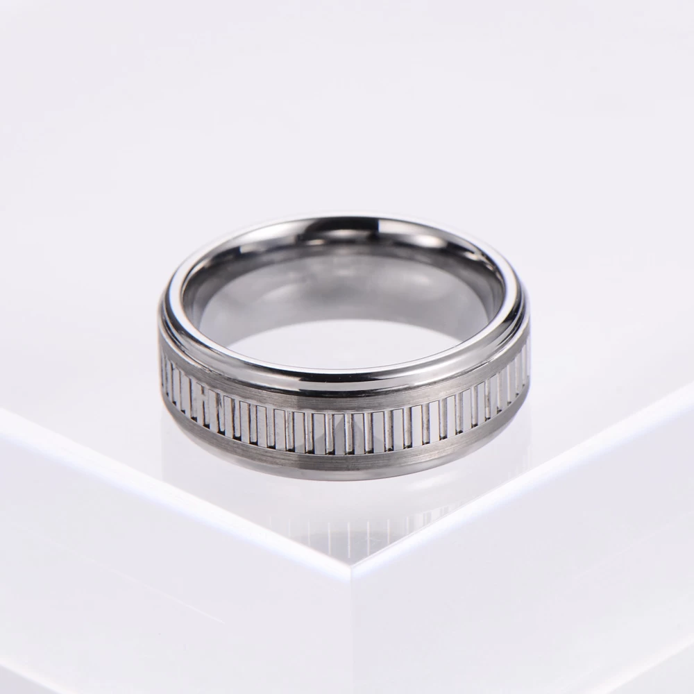 Einzigartige 8 mm Comfort Fit Flach- und Stufenkanten Vertikal gerillter Wolframkarbid-Ring Herren-Eheringe in China Hersteller