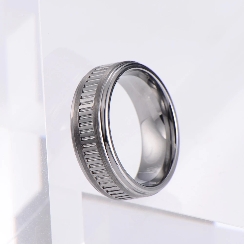 Einzigartige 8 mm Comfort Fit Flach- und Stufenkanten Vertikal gerillter Wolframkarbid-Ring Herren-Eheringe in China Hersteller