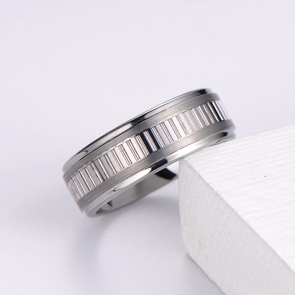 Einzigartige 8 mm Comfort Fit Flach- und Stufenkanten Vertikal gerillter Wolframkarbid-Ring Herren-Eheringe in China Hersteller