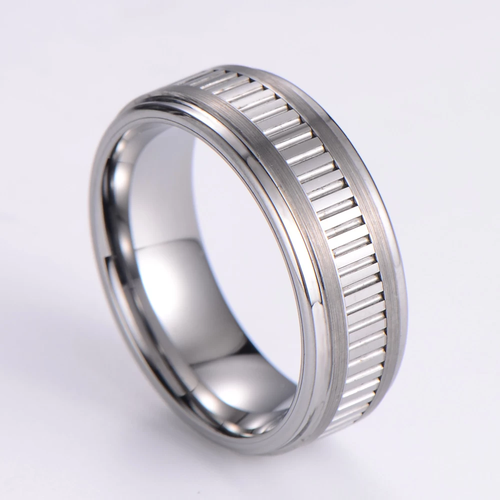Einzigartige 8 mm Comfort Fit Flach- und Stufenkanten Vertikal gerillter Wolframkarbid-Ring Herren-Eheringe in China Hersteller