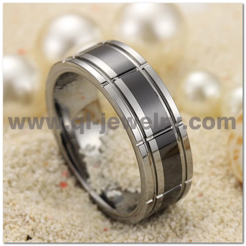 Chine Bandes de mariage uniques en carbure de tungstène plat rainuré et poli de 8 mm Comfort Fit et en céramique noire Fabricants