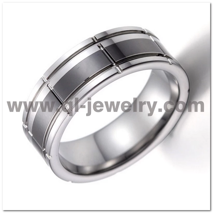 Chine Bandes de mariage uniques en carbure de tungstène plat rainuré et poli de 8 mm Comfort Fit et en céramique noire Fabricants