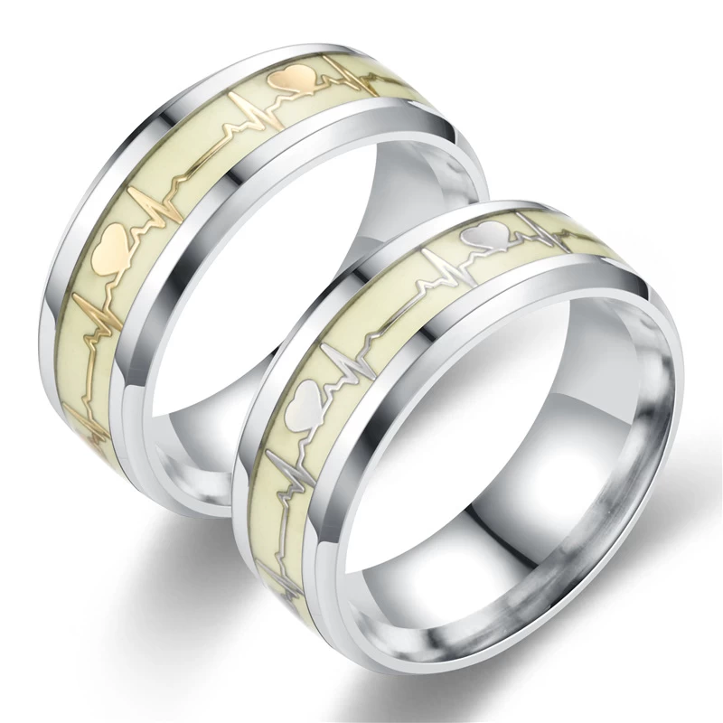 Women's and Men's Tungsten Wedding Bands Silver and Gold Heart Pattern Inlaid Luminous Glowing Wedding Bands Ring China Manufacturer