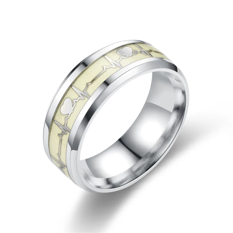 Women's and Men's Tungsten Wedding Bands Silver and Gold Heart Pattern Inlaid Luminous Glowing Wedding Bands Ring China Manufacturer