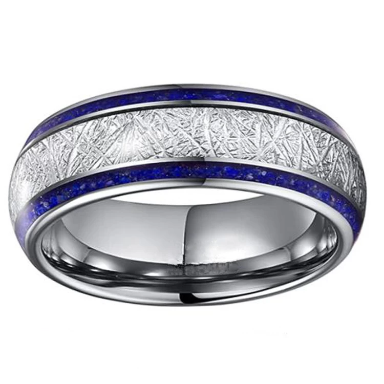 Incredibili fedi nuziali in tungsteno da 8 mm personalizzate all'ingrosso con intarsio in pietra di meteorite e lapislazzuli Produttore cinese