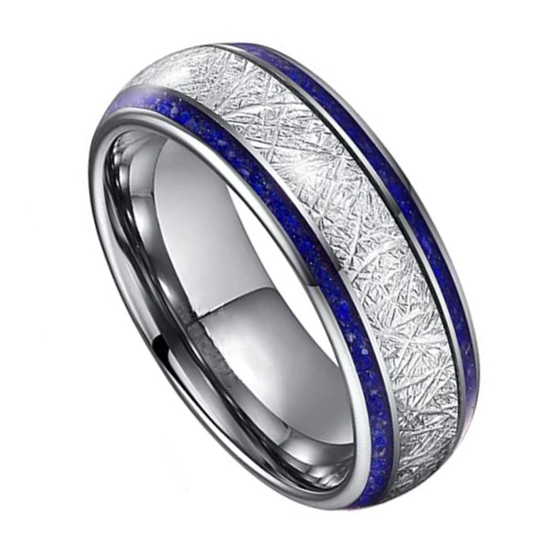 Incredibili fedi nuziali in tungsteno da 8 mm personalizzate all'ingrosso con intarsio in pietra di meteorite e lapislazzuli Produttore cinese