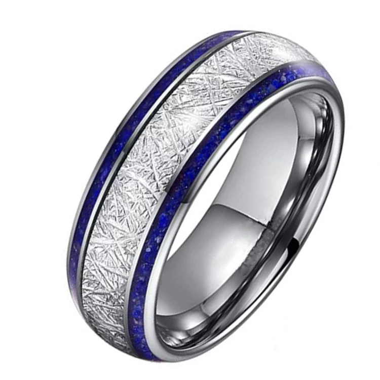 Incredibili fedi nuziali in tungsteno da 8 mm personalizzate all'ingrosso con intarsio in pietra di meteorite e lapislazzuli Produttore cinese
