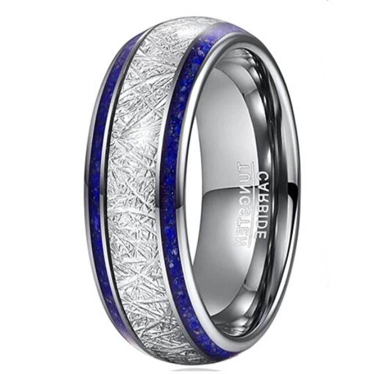 Incredibili fedi nuziali in tungsteno da 8 mm personalizzate all'ingrosso con intarsio in pietra di meteorite e lapislazzuli Produttore cinese