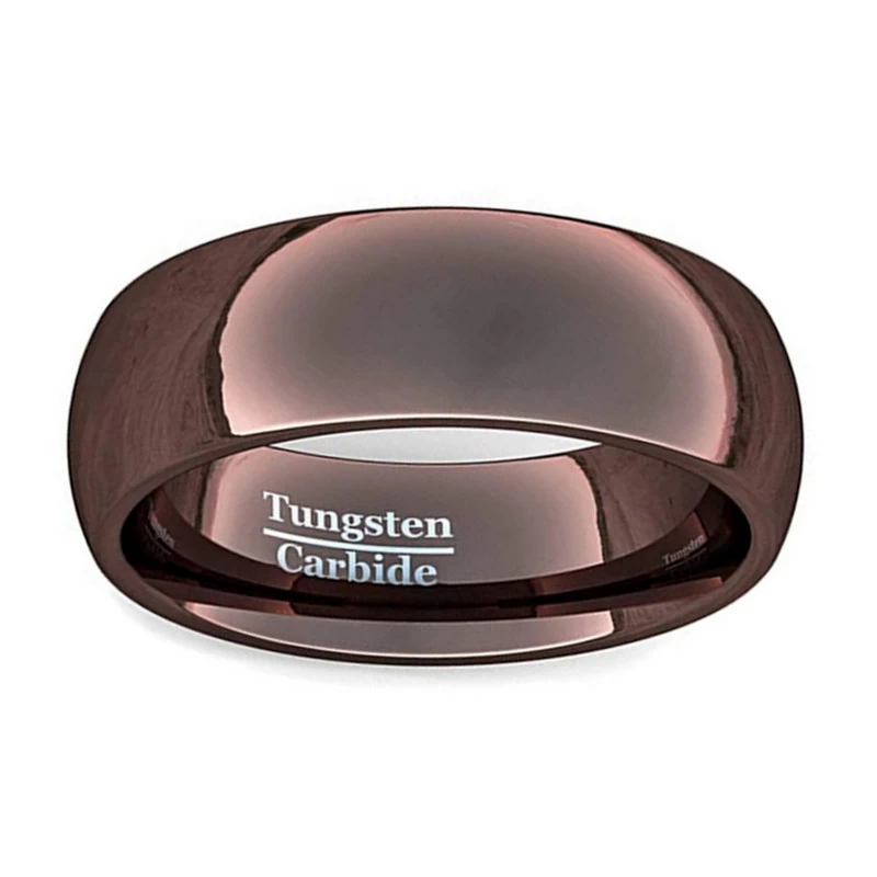 Fournisseur de la Chine de bandes de mariage en carbure de tungstène de placage de café en forme de dôme poli unique de 8 mm de haut
