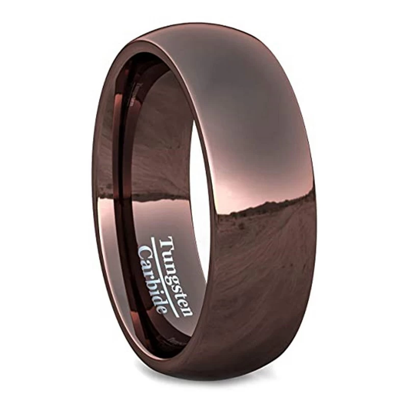 Fournisseur de la Chine de bandes de mariage en carbure de tungstène de placage de café en forme de dôme poli unique de 8 mm de haut