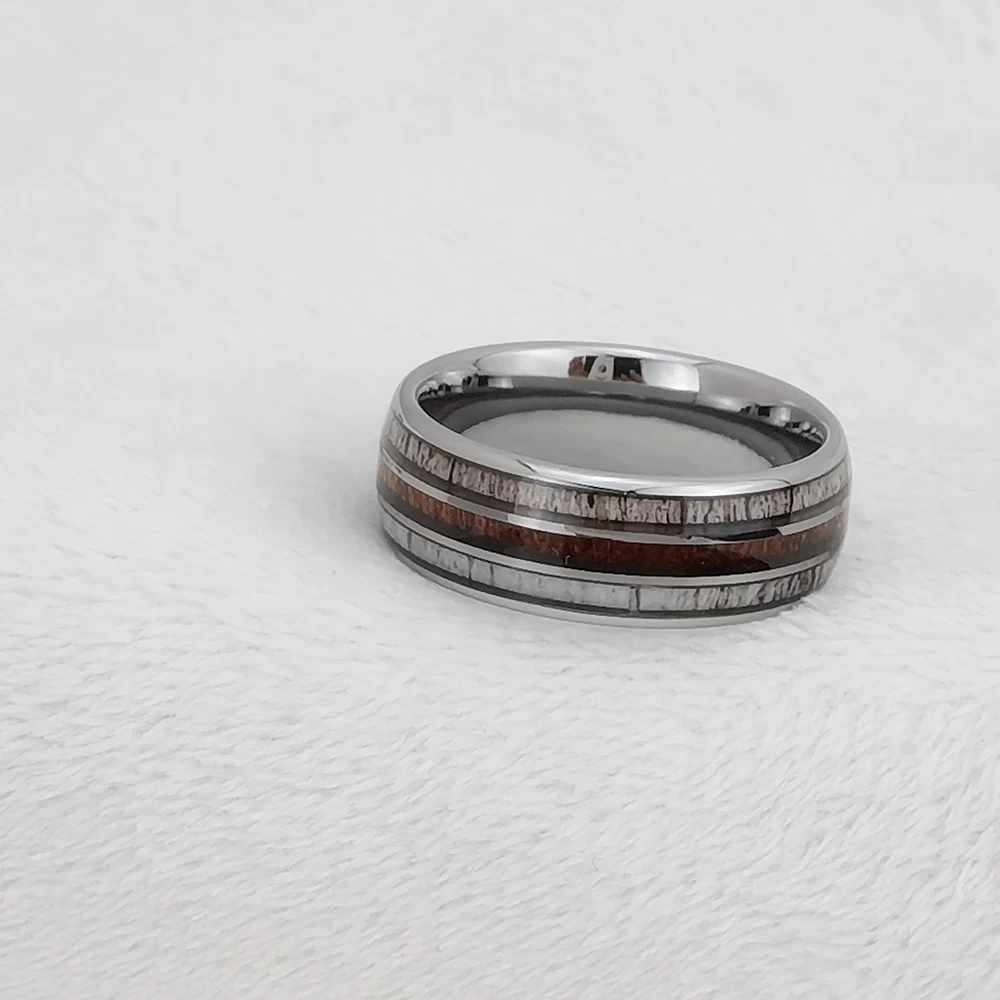 Wolframring mit niedrigem MOQ auf Lager Beliebte 8 mm hochglanzpolierte gewölbte Wolfram-Eheringe mit Holz- und Geweiheinlage China-Lieferant