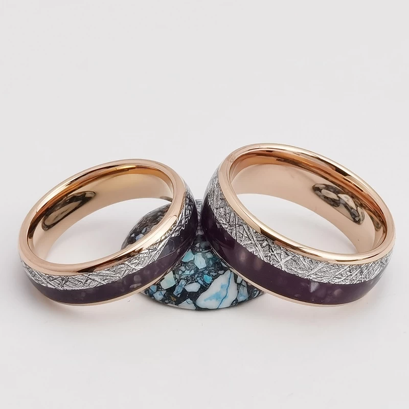 Wolfram-Ring auf Lager Beliebter 8 mm hochglanzpolierter Wolframcarbid-Ring für Herren aus Roségold mit Meteoriten- und Lapislazuli-Steineinlage China-Hersteller