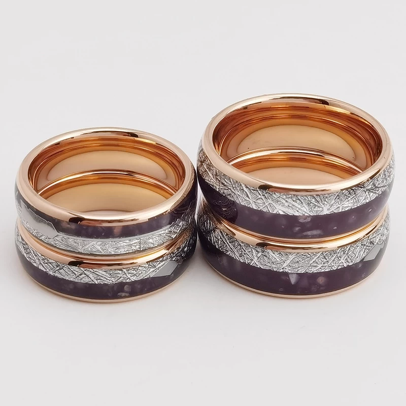 Wolfram-Ring auf Lager Beliebter 8 mm hochglanzpolierter Wolframcarbid-Ring für Herren aus Roségold mit Meteoriten- und Lapislazuli-Steineinlage China-Hersteller