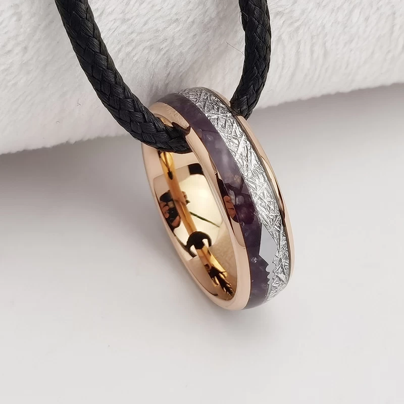 Wolfram-Ring auf Lager Beliebter 8 mm hochglanzpolierter Wolframcarbid-Ring für Herren aus Roségold mit Meteoriten- und Lapislazuli-Steineinlage China-Hersteller