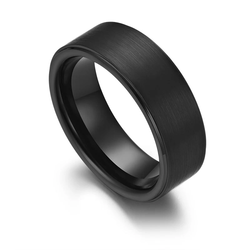 His and Hers Matching Tungsten Carbide Rings 8mm Tungsten Couple Rings Flat Brushed Black Tungsten Carbide Ring with White CZ Stones China Manufacturer