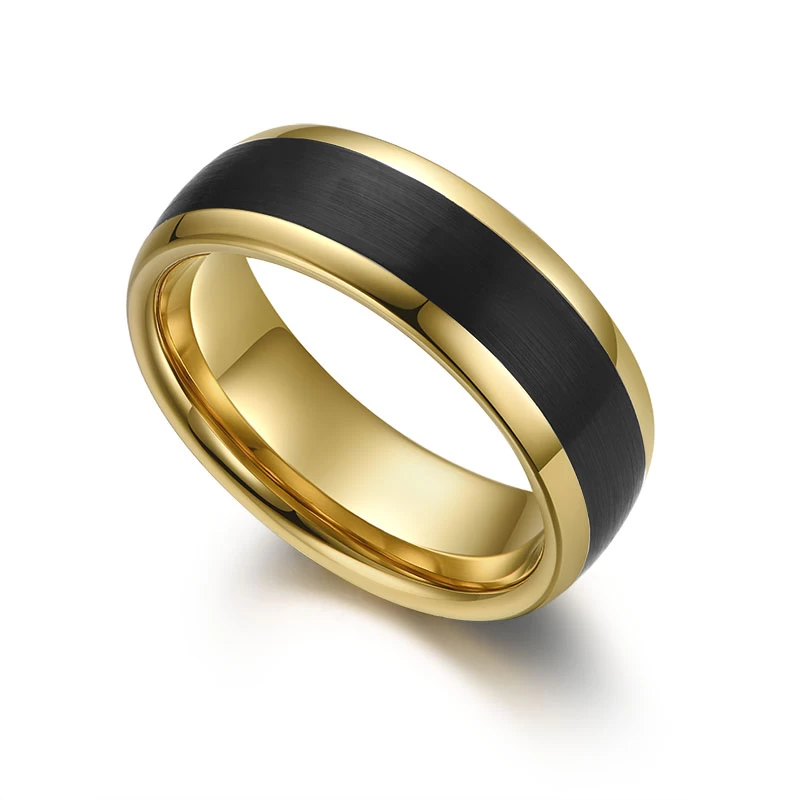 His and Hers Matching Tungsten Carbide Rings 8mm Tungsten Couple Rings Domed Gold and Black Tungsten Carbide Ring with White CZ Stones China Manufacturer