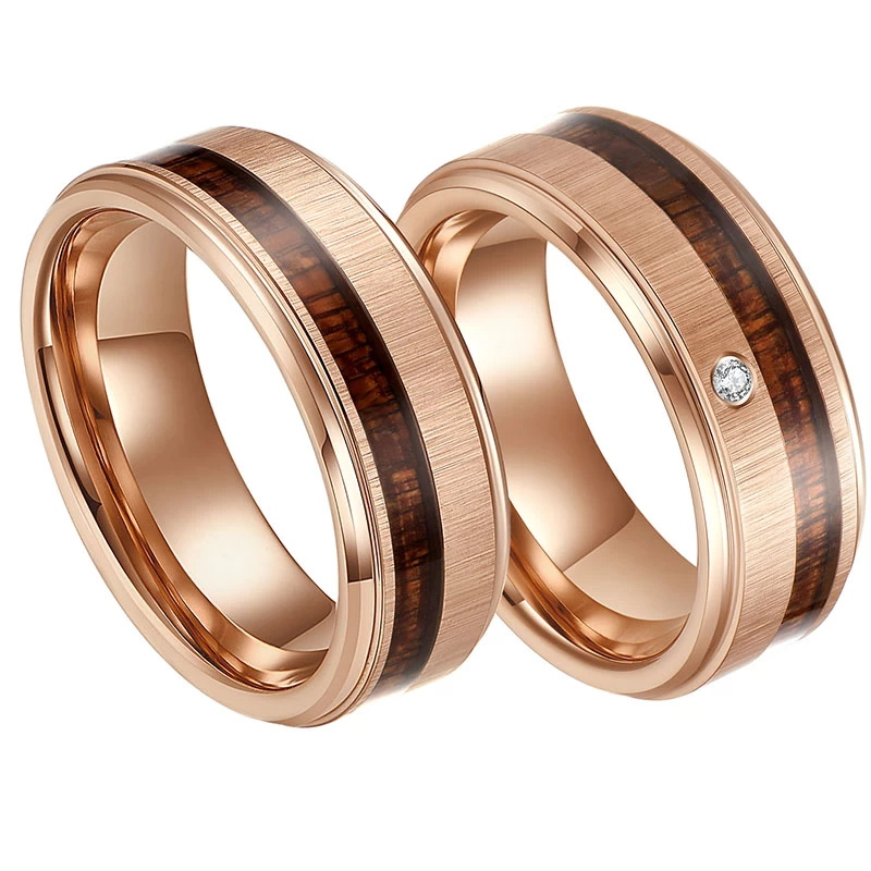 China Tungsten Couple Rings Manufacturer ,His and hers matching Rose Gold tungsten  rings wholesales China, China Rose Gold Men's wedding bands Design